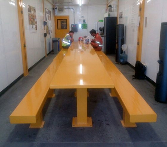 Heavy-duty benches and tables can be integrated.