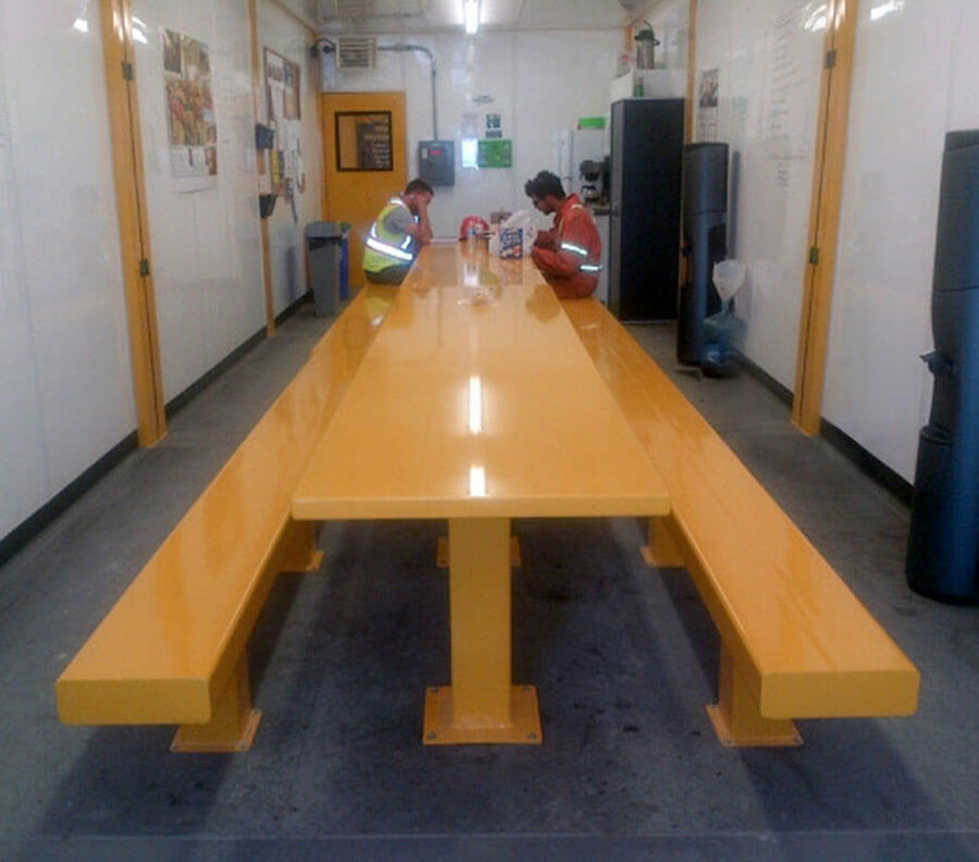 Heavy-duty benches and tables can be integrated.