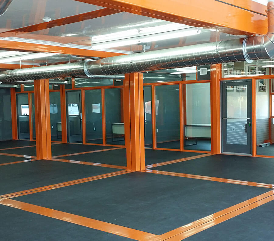 Offices can include a mix of open plan and enclosed workspaces. Glass partition walls deliver an open, modern look whilst also providing privacy.