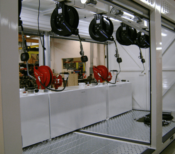 Roll up doors on both sides of the Cube provide maximum access to lube facilities.